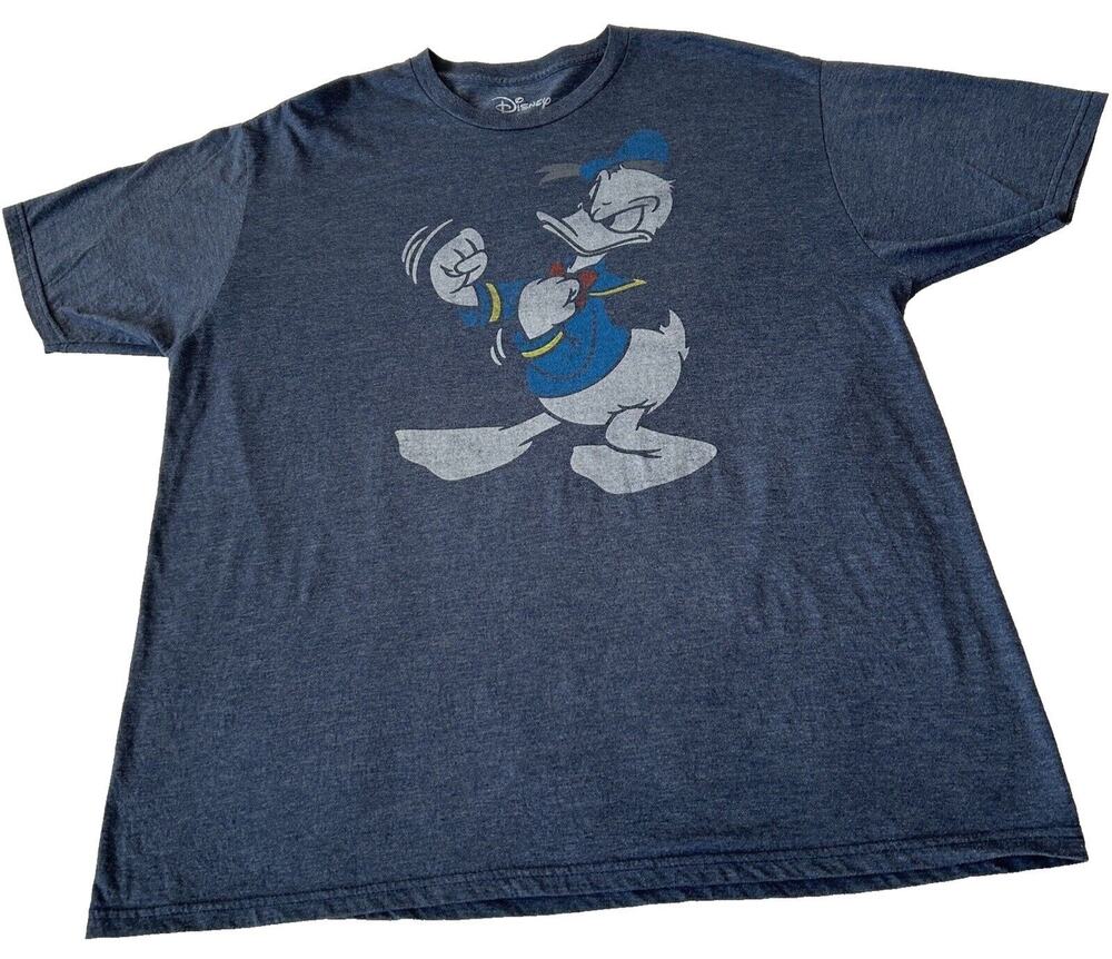 Donald Duck Disney Adult T-Shirt Gray XXL Super Mad Jumping Donald Cotton Blend - Picture 1 of 6